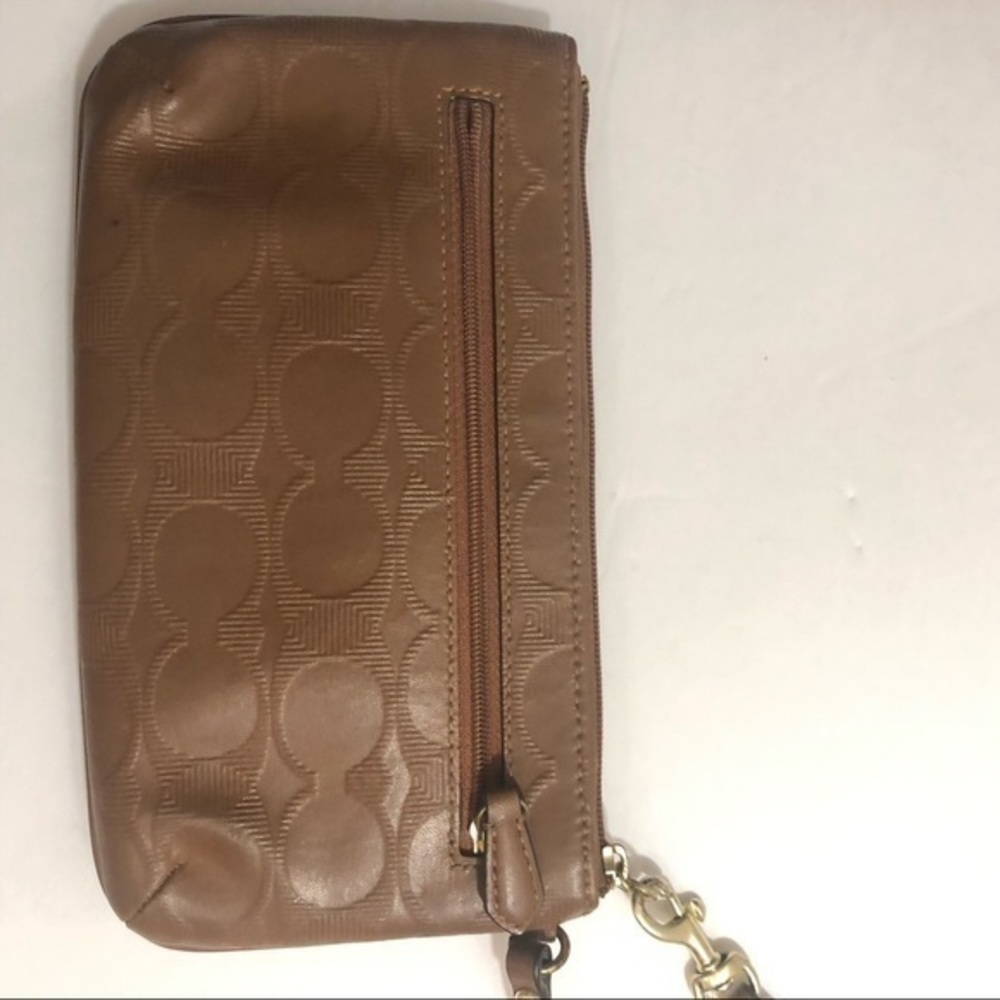 Coach brown embossed wristlet clutch bag - Picture 6 of 9